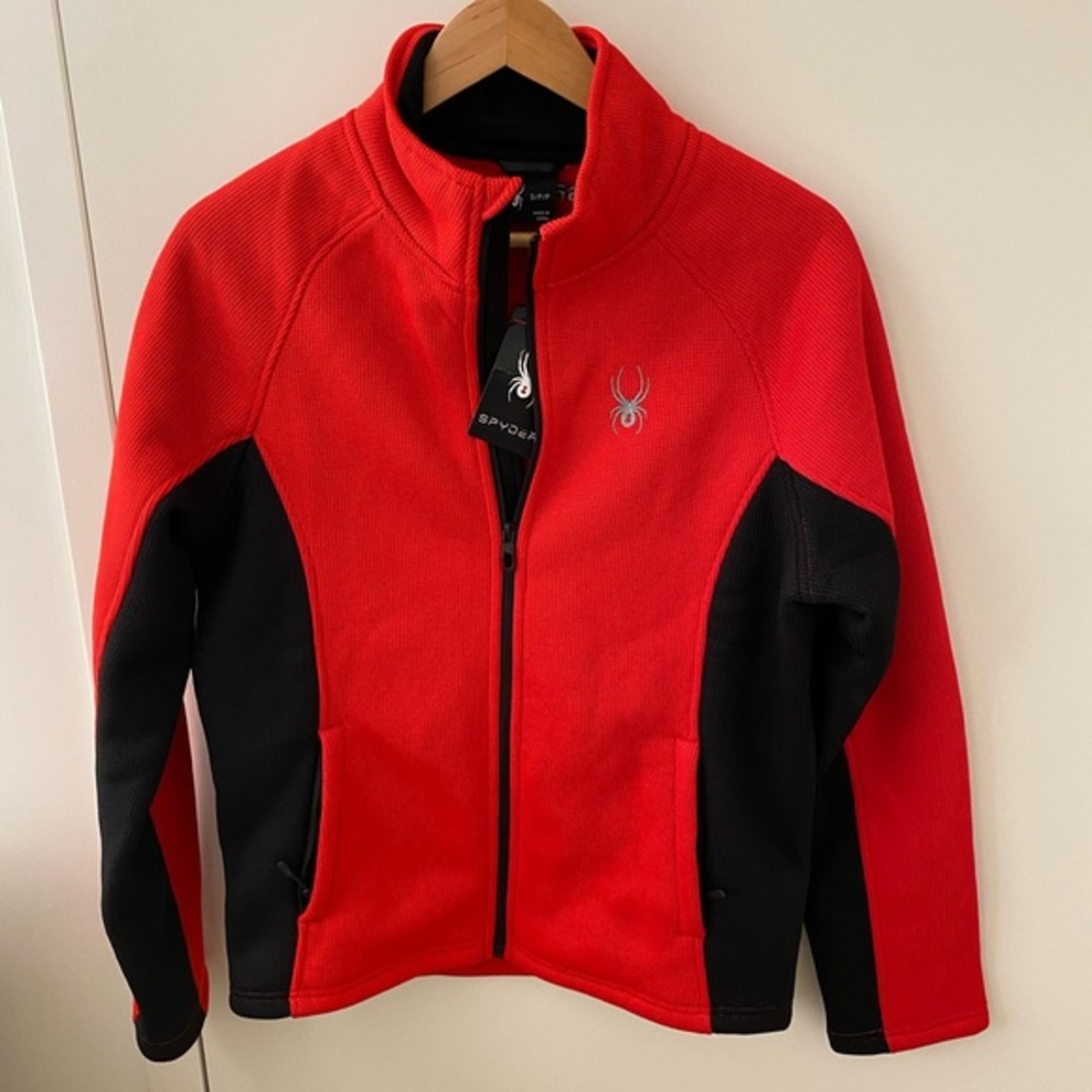 Spyder Men's Red Black Full Zip Fleece Jacket Athletic Outdoor Sportswear Size S